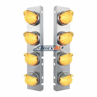 SS Front Air Cleaner Bracket With 8X 17 Amber LED Beehive Lights & SS Visors For Peterbilt -Clear Lens - United Pacific 39855