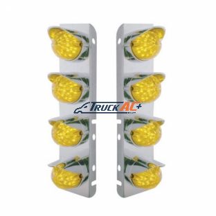 SS Front Air Cleaner Bracket With 8X 17 Amber LED Hi/Lo Watermelon Lights & SS Visors For Peterbilt -Amber Lens - United Pacific 39860