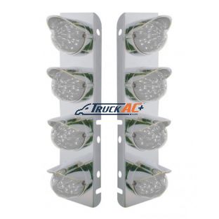 SS Front Air Cleaner Bracket With 8X 17 Amber LED Hi/Lo Watermelon Lights & SS Visors For Peterbilt-Clear Lens - United Pacific 39861