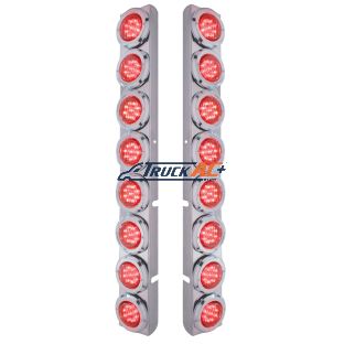 Stainless Rear Air Cleaner Bracket With 16X 9 LED 2" Lights & Bezels For Peterbilt- Red LED/Red Lens - United Pacific 37330