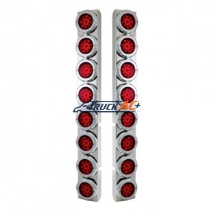 SS Rear Air Cleaner Bracket With 16X 9 LED 2" Reflector Lights & Bezels For Peterbilt-Red LED & Lens - United Pacific 37334