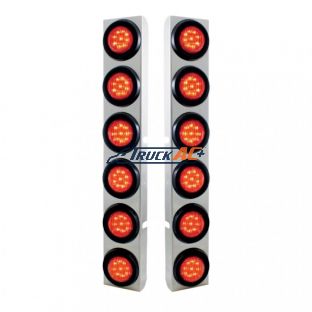 Stainless Rear Air Cleaner Bracket With Twelve 9 LED 2" Lights & Grommets For Peterbilt- Red LED/Red Lens - United Pacific 37343