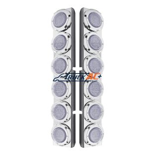 Stainless Rear Air Cleaner Bracket With Twelve 9 LED 2" Lights & Bezels For Peterbilt- Red LED/Clear Lens - United Pacific 37344