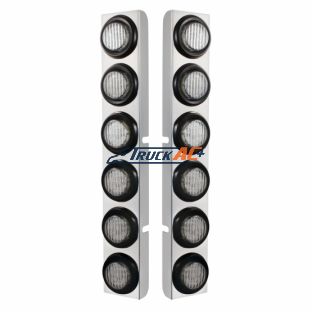 SS Rear Air Cleaner Bracket With 12X 9 LED 2" Lights For Peterbilt-Red LED/Clear Lens - United Pacific 37345