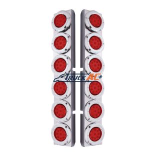 SS Rear Air Cleaner Bracket With 12X 9 LED 2" Reflector Lights & Bezels For Peterbilt-Red LED & Lens - United Pacific 37346