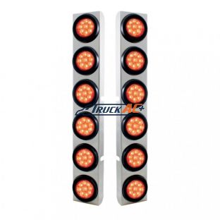 SS Rear Air Cleaner Bracket With 12X 9 LED 2" Reflector Lights For Peterbilt-Red LED & Lens - United Pacific 37347