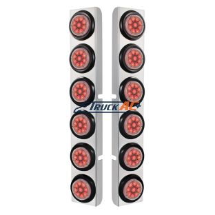 SS Rear Air Cleaner Bracket With 12X 9 LED 2" Reflector Lights For Peterbilt-Red LED/Clear Lens - United Pacific 37349