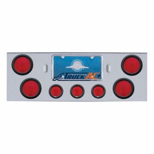 Chrome Rear Center Panel With Four 4" Lights & Three 2-1/2" Lights & Grommets - United Pacific 21435