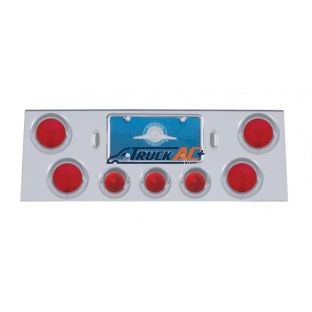 Stainless Rear Center Panel With 4X 4" Lights & 3X 2-1/2" Beehive Lights & Visors - United Pacific 21499