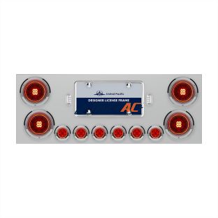 SS Rear Center Panel With Four 13 LED 4" Abyss Light & Six 4 LED 2" Lights & Bezels-Red LED/Red Lens - United Pacific 34481