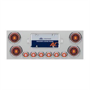 SS Rear Center Panel With Four 13 LED 4" Abyss Light & Six 4 LED 2" Lights & Bezels-Red LED/Clear Lens - United Pacific 34482
