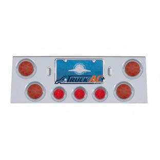 SS Rear Center Panel +4X LED 4" Refl. Light & 3X LED 2-1/2" Beehive Light & Visor-Red LED & Lens - United Pacific 34505