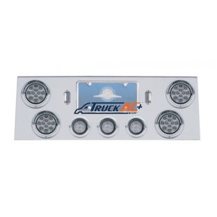 SS Rear Center Panel +4X LED 4" Refl. Light & 3X LED 2-1/2" Beehive Light & Visor-Red LED/Clear Lens - United Pacific 34507