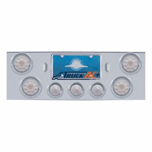 CR Rear Center Panel With 4X LED 4" Lights & 3X LED 2-1/2" Beehive Lights & Visors -Red LED/Clear Lens - United Pacific 34511