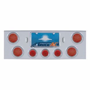 CR Rear Center Panel With 4X 12 LED 4" Reflector Lights & 3X 13 LED 2-1/2" Lights & Visors -Red LED & Lens - United Pacific 34512