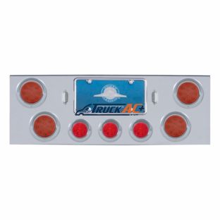 CR Rear Center Panel +4X LED 4" Refl. Lights & 3X LED 2-1/2" Beehive Lights & Visors-Red LED & Lens - United Pacific 34513