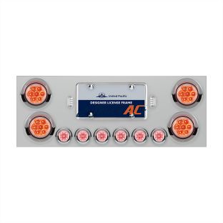 SS Rear Center Panel With 4X 7 LED 4" Reflector Lights & 6X 9 LED 2" Lights & Visors -Red LED/Clear Lens - United Pacific 34567