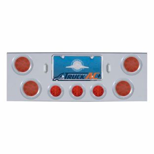 CR Rear Center Panel With 4X 12 LED 4" Reflector Lights & 3X 13 LED 2-1/2" Beehive Lights -Red LED & Lens - United Pacific 34613