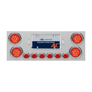 SS Rear Center Panel With 4X 7 LED 4" Reflector Lights & 6X 9 LED 2" Lights -Red LED & Lens - United Pacific 34666