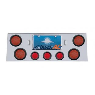 SS Rear Center Panel With 4X 12 LED 4" Reflector Light & 3X 13 LED 2-1/2" Beehive Light -Red LED & Lens - United Pacific 34705