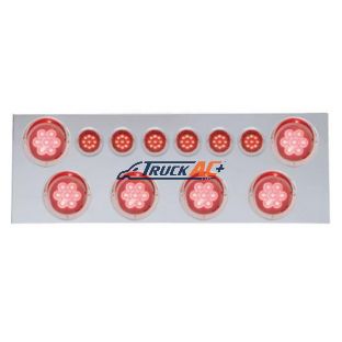 SS Rear Center Panel With 6X 7 LED 4" Reflector Lights & 6X 9 LED 2" Lights & Visors -Red LED & Lens - United Pacific 35069