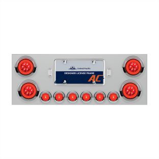 SS Rear Center Panel With 4X 21 LED 4" GloLight & 6X 6 LED 2" GloLight & Visors -Red LED & Lens - United Pacific 35073