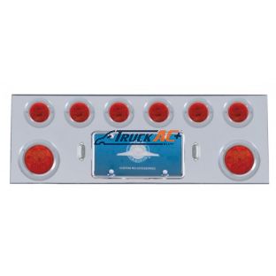 SS Rear Center Panel With 2X 7 LED 4" Reflector Light & 6X 13 LED 2-1/2" Light & Bezel -Red LED & Lens - United Pacific 35159