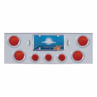Chrome Rear Center Panel With 4X 7 LED 4" Reflector Lights & 3X 13 LED 2-1/2" Lights - Red LED/Red Lens - United Pacific 35218