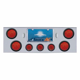 Chrome Rear Center Panel With 4X 7 LED 4" Reflector Lights & 3X 13 Red LED 2-1/2" Lights - Red LED/Red Lens - United Pacific 35318