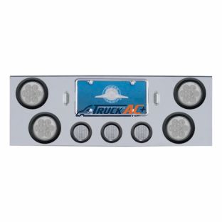 Chrome Rear Center Panel With 4X 7 LED 4" Reflector Lights & 3X 13 Red LED 2-1/2" Lights - Red LED/Clear Lens - United Pacific 35319