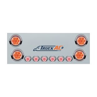 SS Rear CP With 4X 7 LED 4" Reflector Lights & 6X 9 LED 2" Lights & Visors (No LP Holes)-Red LED/Clear Lens - United Pacific 34155