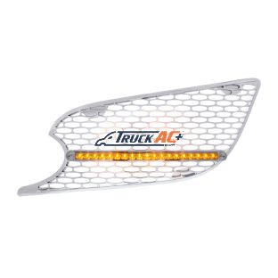L46-6062, L46-6062R Chrome Air Intake Grille W/Reflector LED Light For 2012-2021 Peterbilt 579 (Driver) - Amber LED/Clear Lens - United Pacific 41778