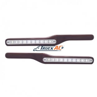 Wood Armrest With LED Light For Peterbilt- White LED/Clear Lens (Pair) - United Pacific 87997