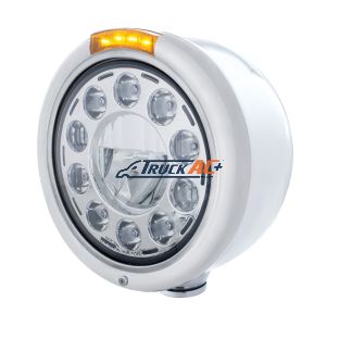 Stainless Classic Half Moon Headlight 11 LED Bulb & Dual Mode LED Signal-Amber Lens - United Pacific 31572