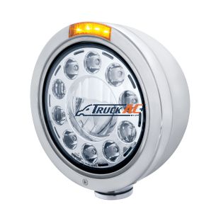 Stainless Bullet Classic Headlight 11 LED Bulb With LED Signal - Amber Lens - United Pacific 31574