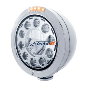 Stainless Bullet Classic Headlight 11 LED Bulb With Dual Mode LED Signal - Clear Lens - United Pacific 31577