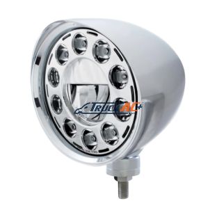 Chrome "Chopper" Headlight With Smooth Visor 11 LED Bulb - United Pacific 31583