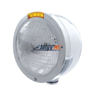 Stainless Steel Bullet Half Moon Headlight 6014 Bulb & LED Turn Signal - Amber Lens - United Pacific 31704