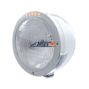 Stainless Steel Bullet Half Moon Headlight 6014 Bulb & LED Turn Signal - Clear Lens - United Pacific 31705