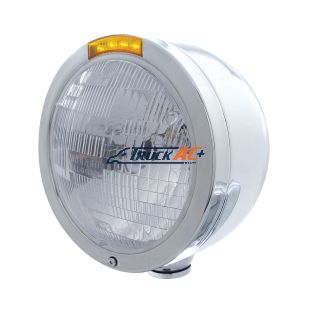 Stainless Steel Bullet Half Moon Headlight H6024 Bulb & LED Turn Signal - Amber Lens - United Pacific 31707