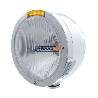 Stainless Steel Bullet Half Moon Headlight H4 Bulb & LED Turn Signal - Amber Lens - United Pacific 31710