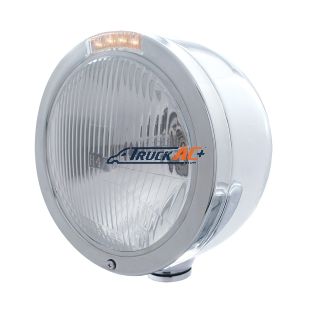 Stainless Steel Bullet Half Moon Headlight H4 Bulb & LED Turn Signal - Clear Lens - United Pacific 31711