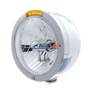 Stainless Steel Bullet Half Moon Headlight Crystal H4 Bulb & LED Turn Signal - Amber Lens - United Pacific 31713
