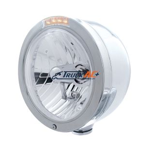 Stainless Steel Bullet Half Moon Headlight Crystal H4 Bulb & LED Turn Signal - Clear Lens - United Pacific 31714