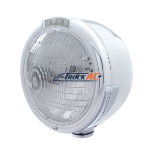 Stainless Steel Classic Half Moon Headlight 6014 Bulb & LED Turn Signal - Clear Lens - United Pacific 31720
