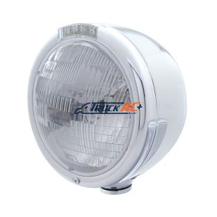 Stainless Steel Classic Half Moon Headlight H6024 Bulb & LED Turn Signal - Clear Lens - United Pacific 31723