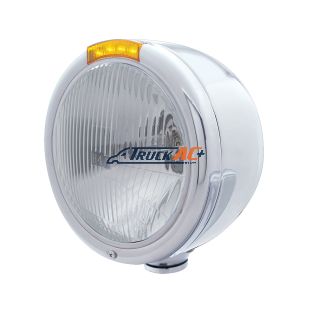 Stainless Steel Classic Half Moon Headlight H4 Bulb & LED Turn Signal - Amber Lens - United Pacific 31725