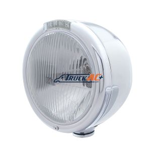 Stainless Steel Classic Half Moon Headlight H4 Bulb & LED Turn Signal - Clear Lens - United Pacific 31726