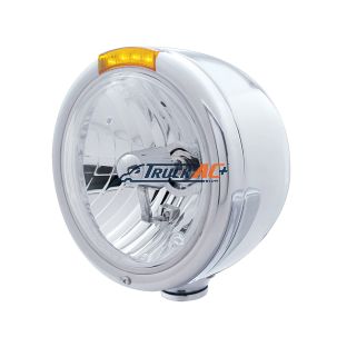 Stainless Steel Classic Half Moon Headlight Crystal H4 Bulb & LED Turn Signal - Amber Lens - United Pacific 31728