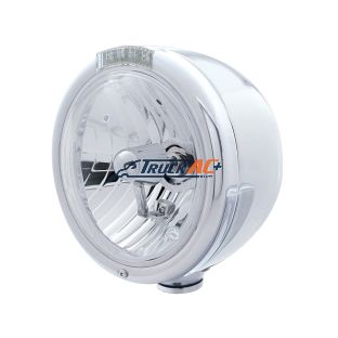 Stainless Steel Classic Half Moon Headlight Crystal H4 Bulb & LED Turn Signal - Clear Lens - United Pacific 31729